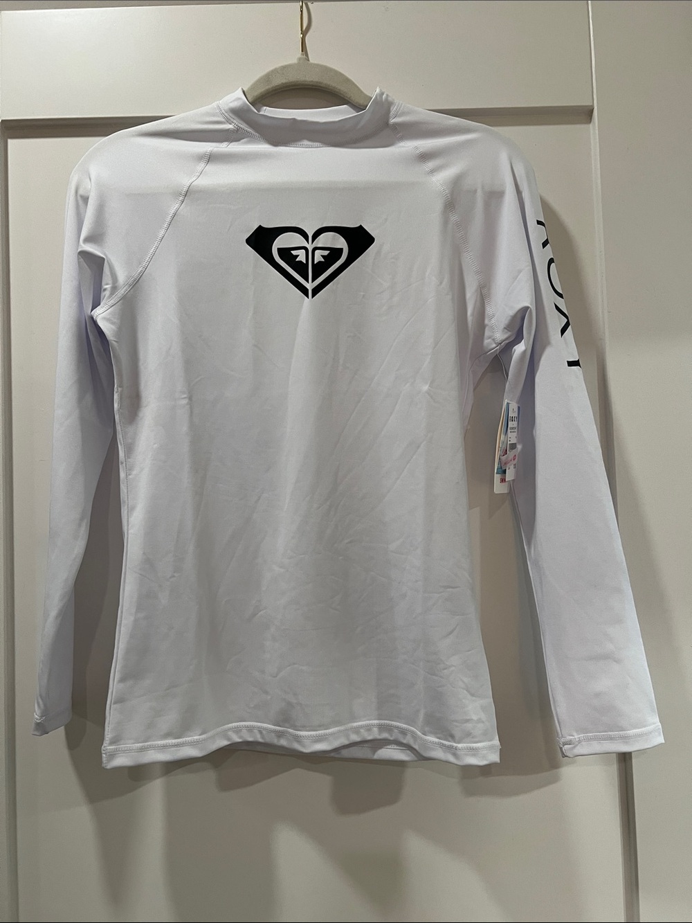 Roxy White Long-Sleeve Rash Guard with Black Logo